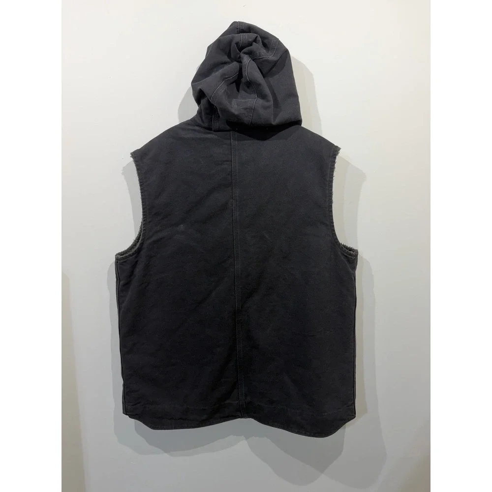 Carhartt Fleece-Lined Hooded Vest Black Snaps Pockets Men's Size XL Regular